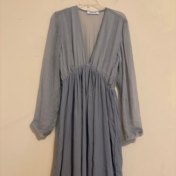 Women's Pampelone Gray Plunge Sheer Panel Maxi Dress Large - Picture 7 of 16